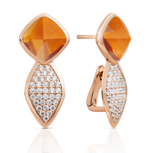 Earrings | Edge Crystal Rose Gold - Double pin - Citrine Quartz