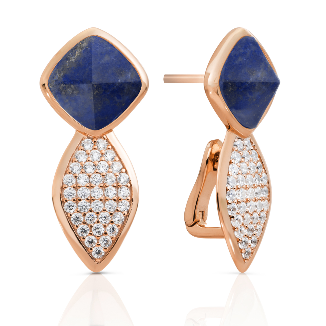 Earrings - Edge Crystal Rose Gold - Double pin - Lapis Lazuli