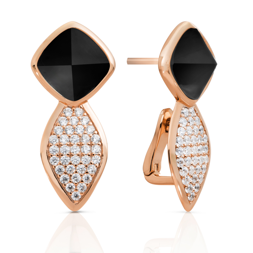 Earrings - Edge Crystal Rose Gold - Double pin - Onyx