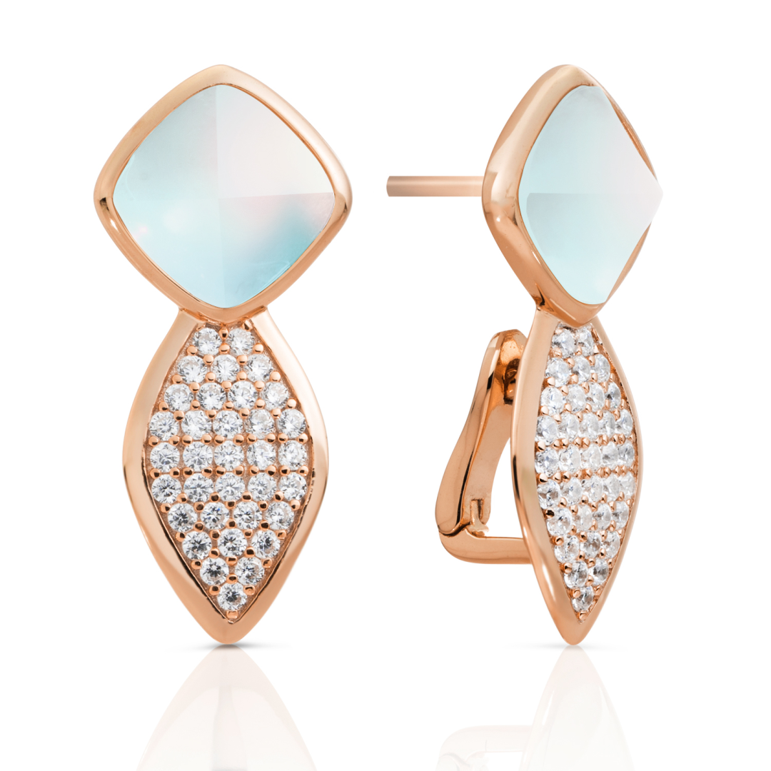 Earrings | Edge Crystal Rose Gold - Double pin - Opalite