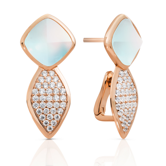 Earrings | Edge Crystal Rose Gold - Double pin - Opalite