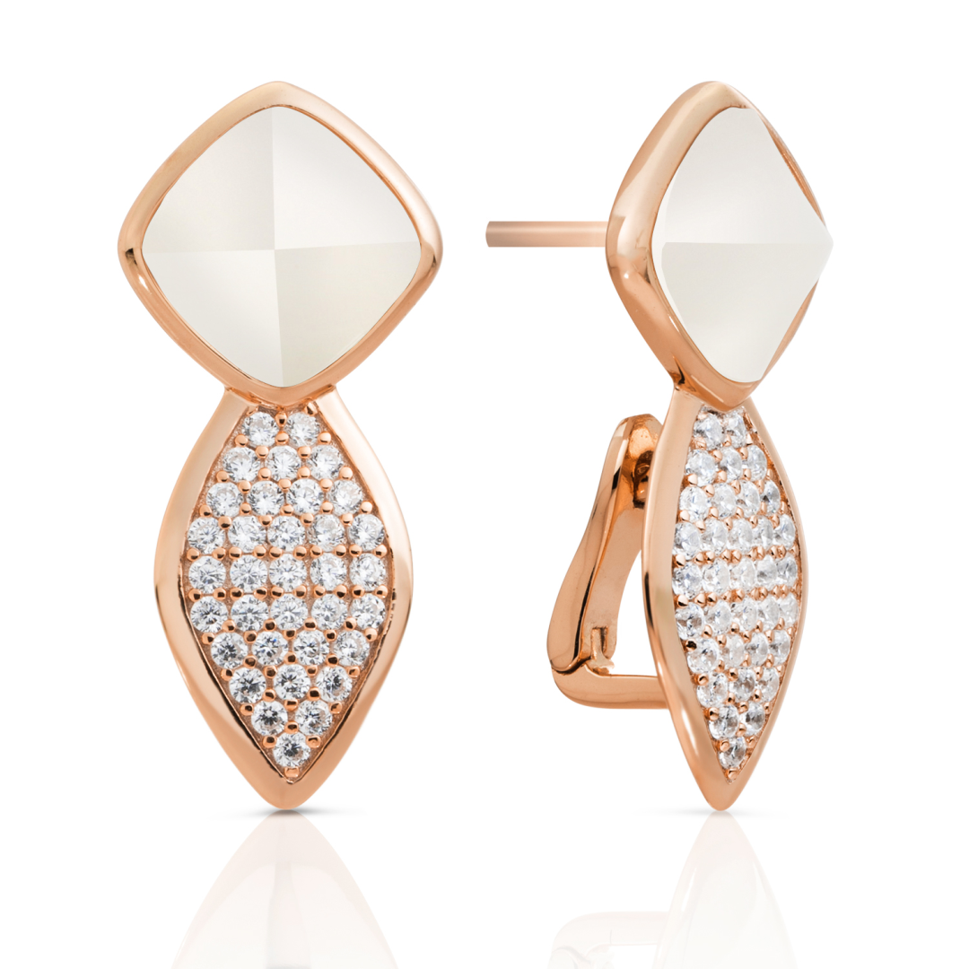 Earrings - Edge Crystal Rose Gold - Double pin - Pearl