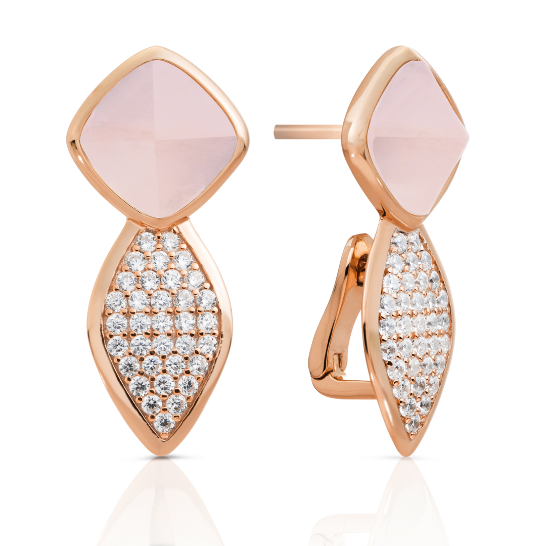 Earrings | Edge Crystal Rose Gold - Double pin - Rose Quartz