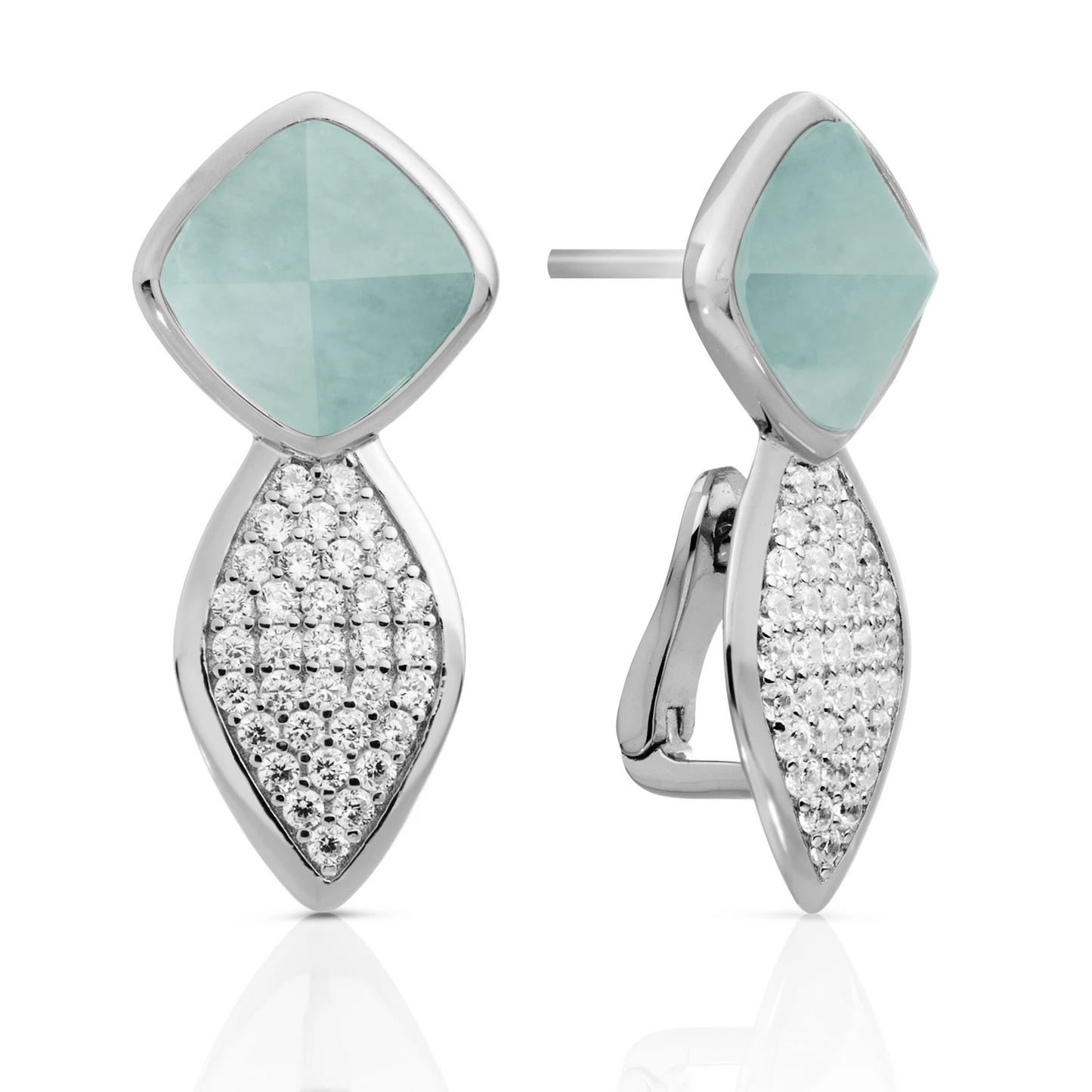 Earrings | Edge Crystal Silver - Double pin - Amazonite