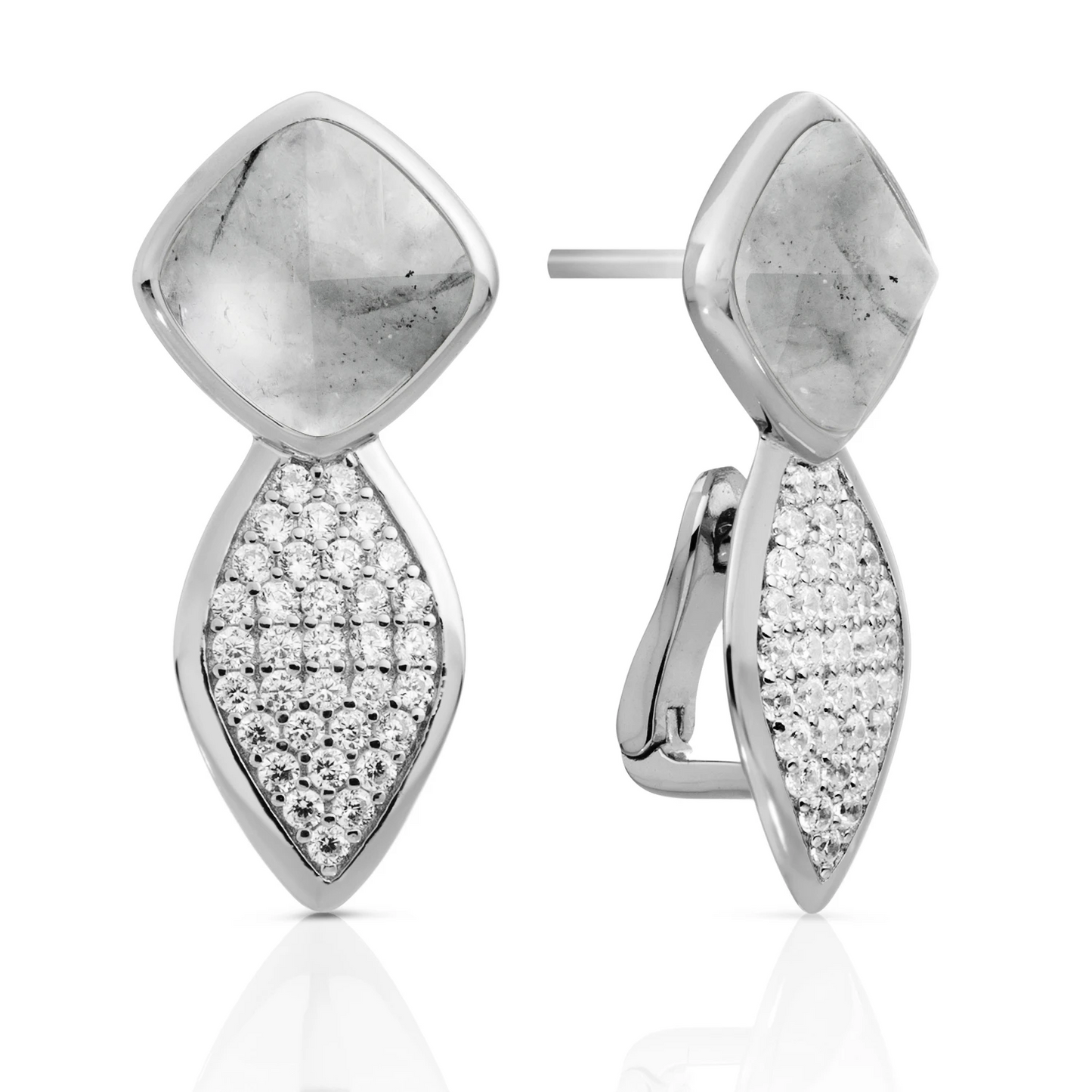 Earrings - Edge Crystal Silver - Double pin - Black Rutilated Quartz