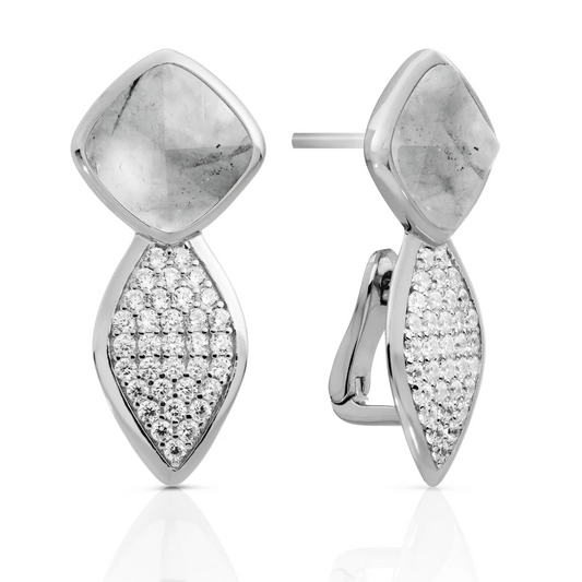 Earrings - Edge Crystal Silver - Double pin - Black Rutilated Quartz