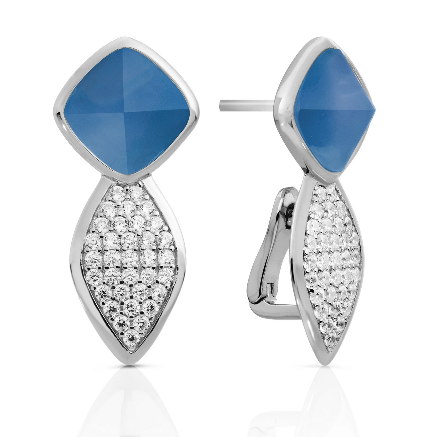 Earrings - Edge Crystal Silver - Double pin - Blue Agate