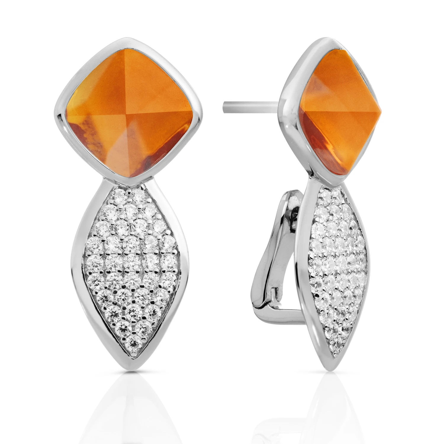 Earrings - Edge Crystal Silver - Double pin - Citrine Quartz