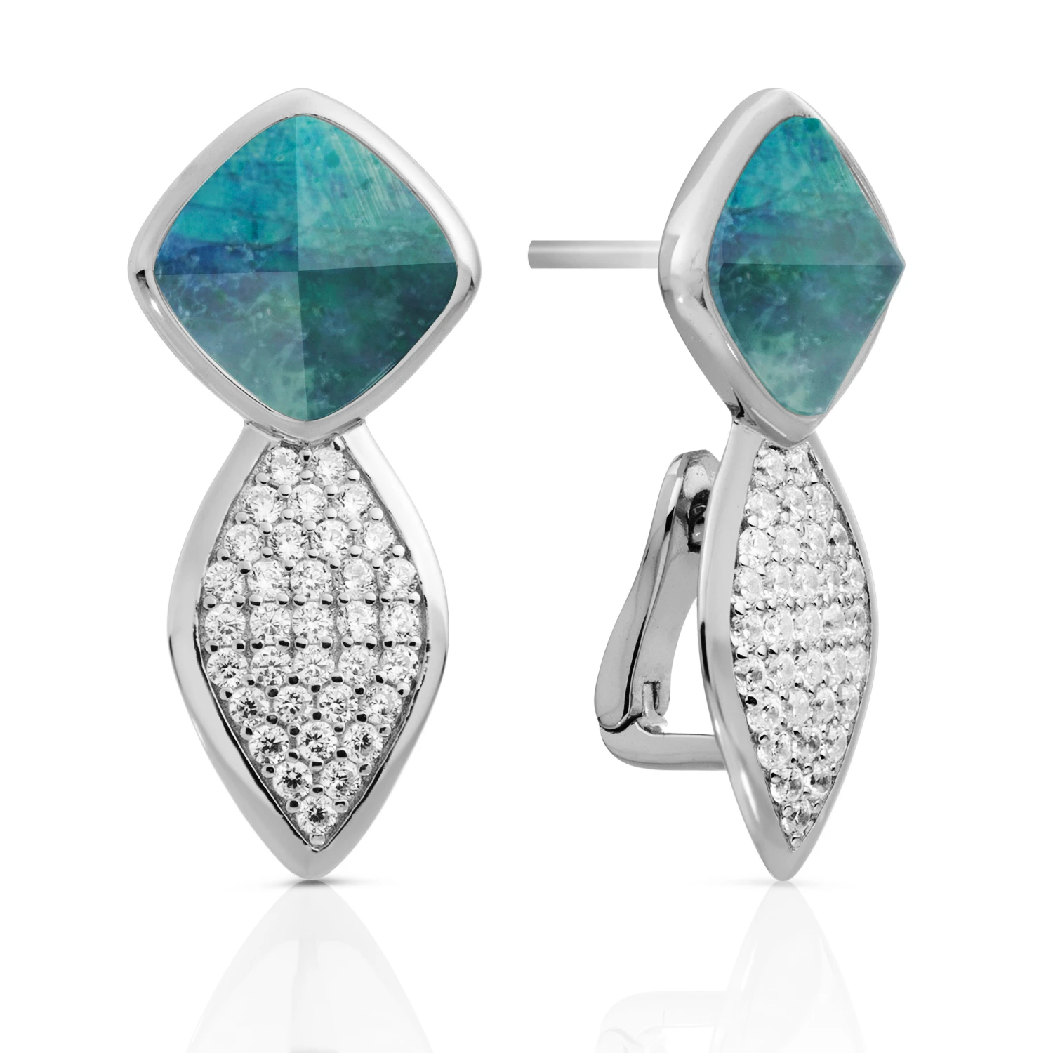 Earrings - Edge Crystal Silver - Double pin - Labradorite