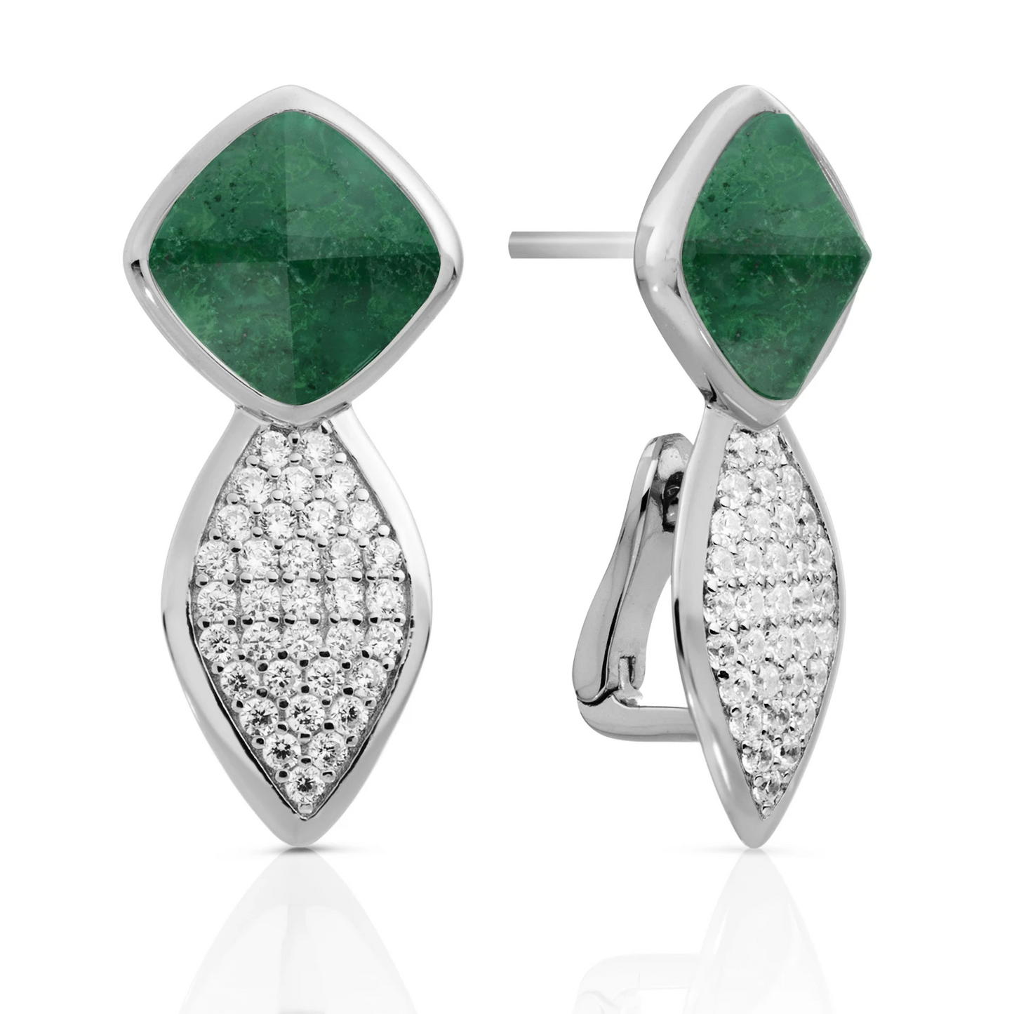 Earrings - Edge Crystal Silver - Double pin - Moss Agate