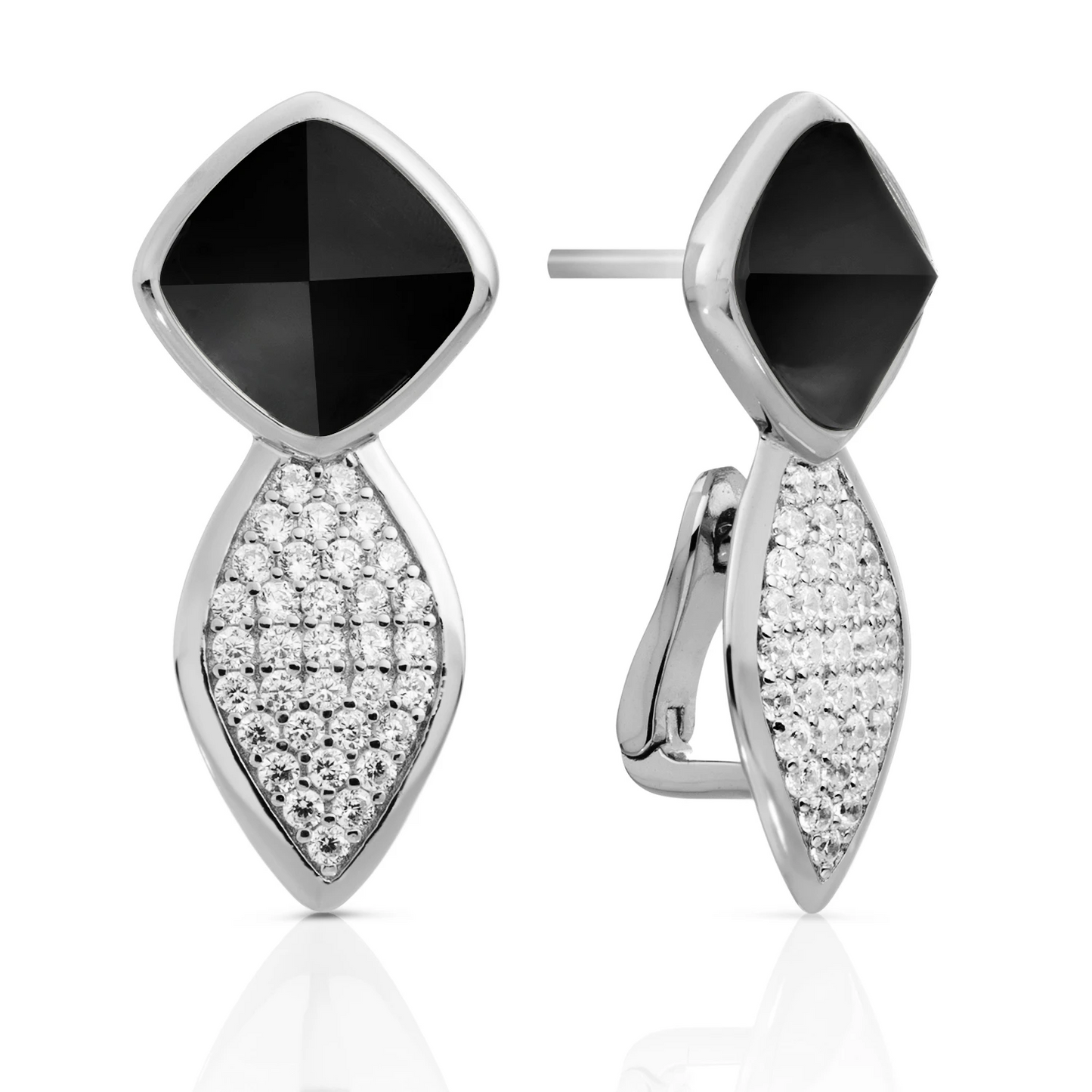 Earrings | Edge Crystal Silver - Double pin - Onyx