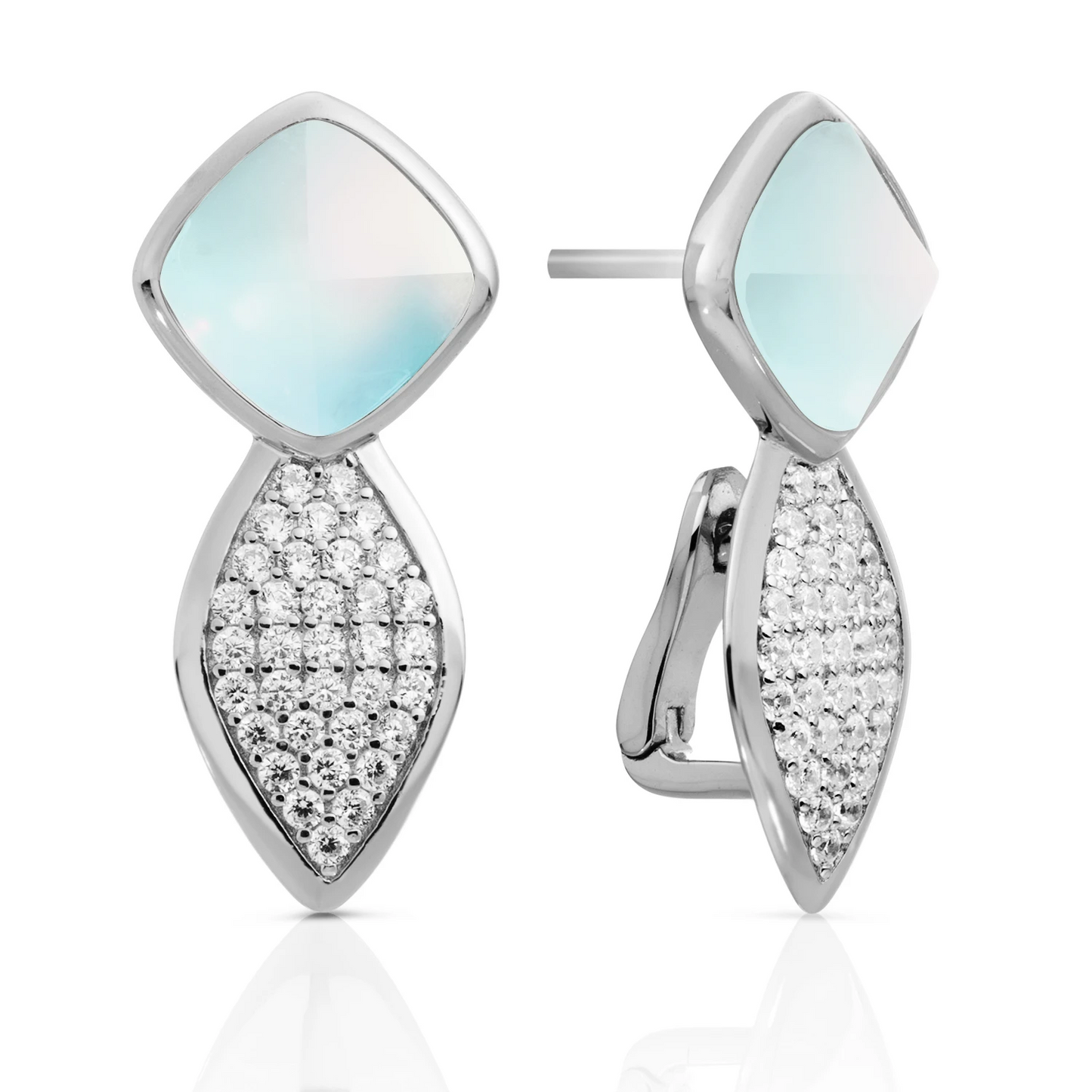 Earrings | Edge Crystal Silver - Double pin - Opalite