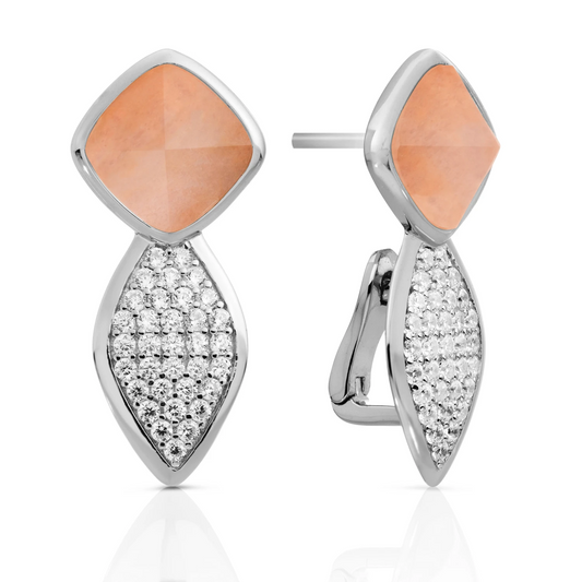 Earrings - Edge Crystal Silver - Double pin - Peach Rhodonite
