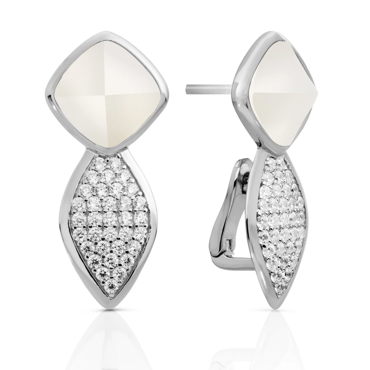 Earrings | Edge Crystal Silver - Double pin - Pearl