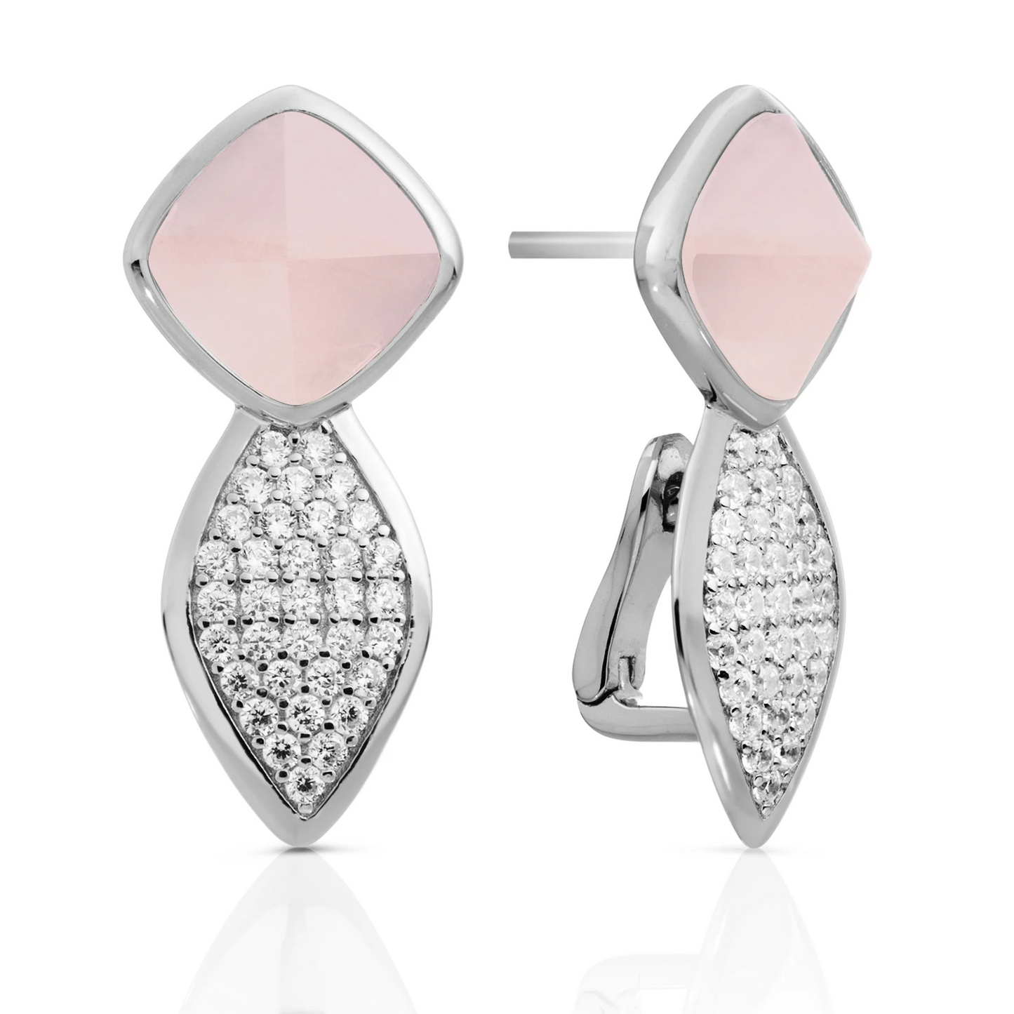 Earrings | Edge Crystal Silver - Double pin - Rose Quartz