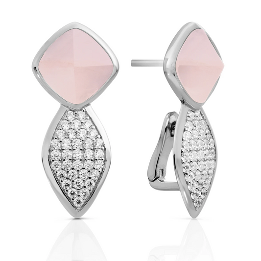 Earrings | Edge Crystal Silver - Double pin - Rose Quartz
