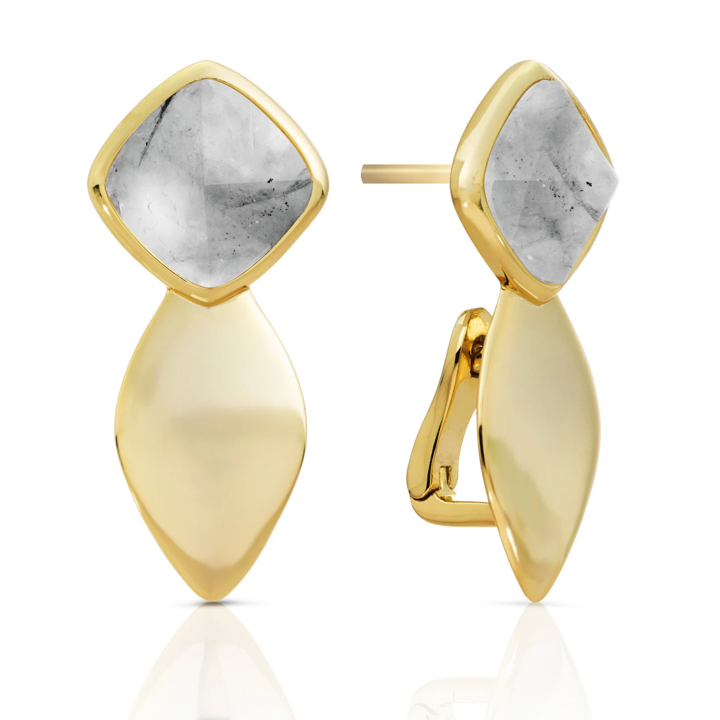 Earrings - Edge Gold - Double pin - Black Rutilated Quartz