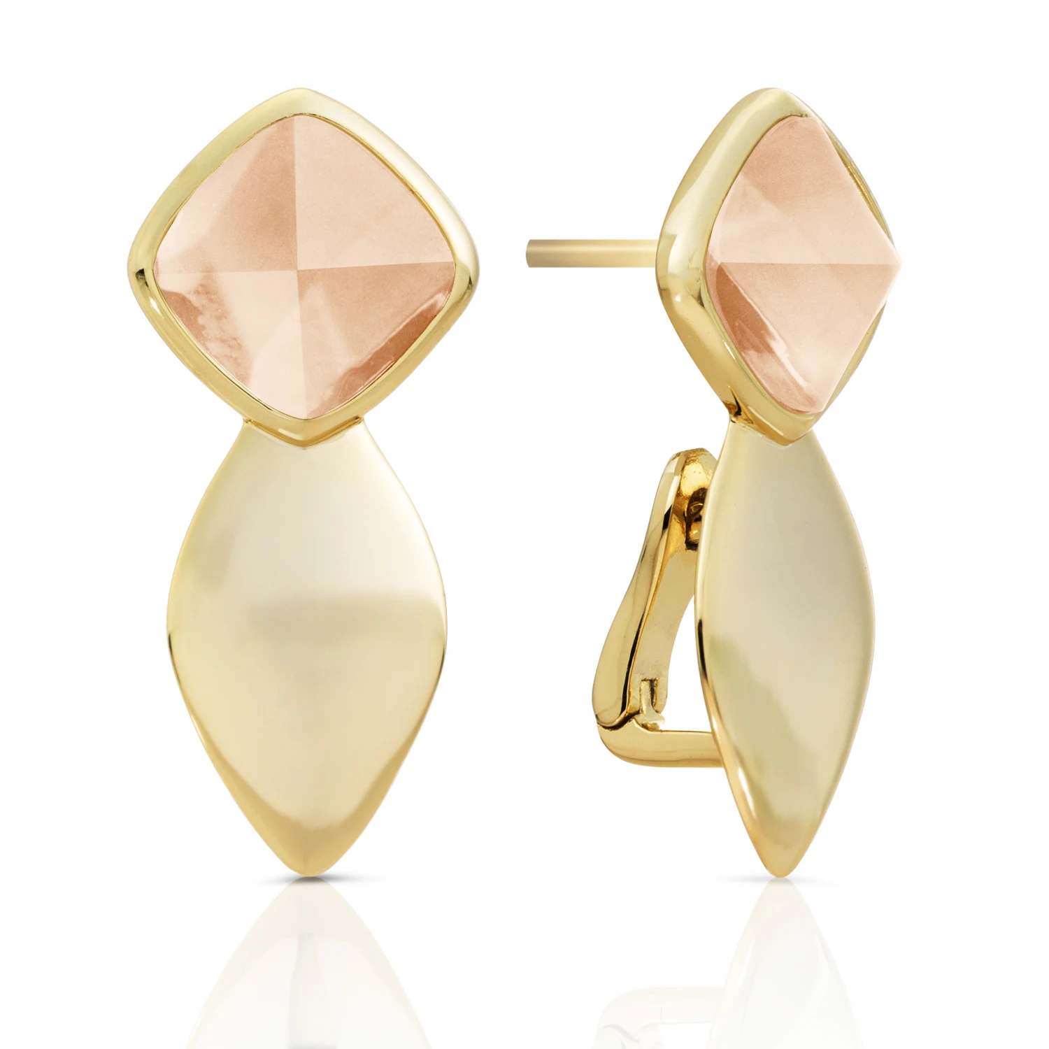 Earrings | Edge Gold - Double pin - Champagne Quartz