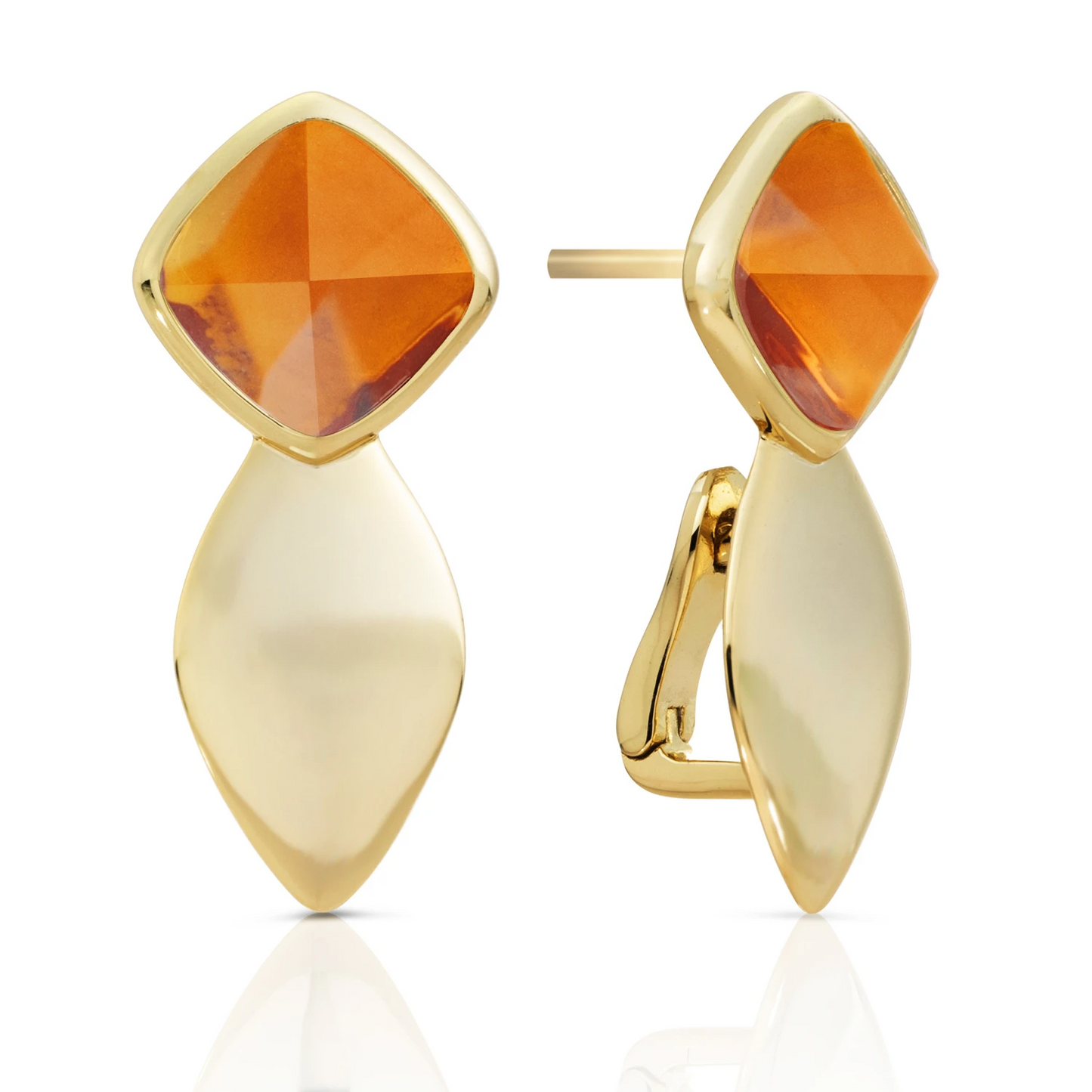 Earrings | Edge Gold - Double pin - Citrine Quartz