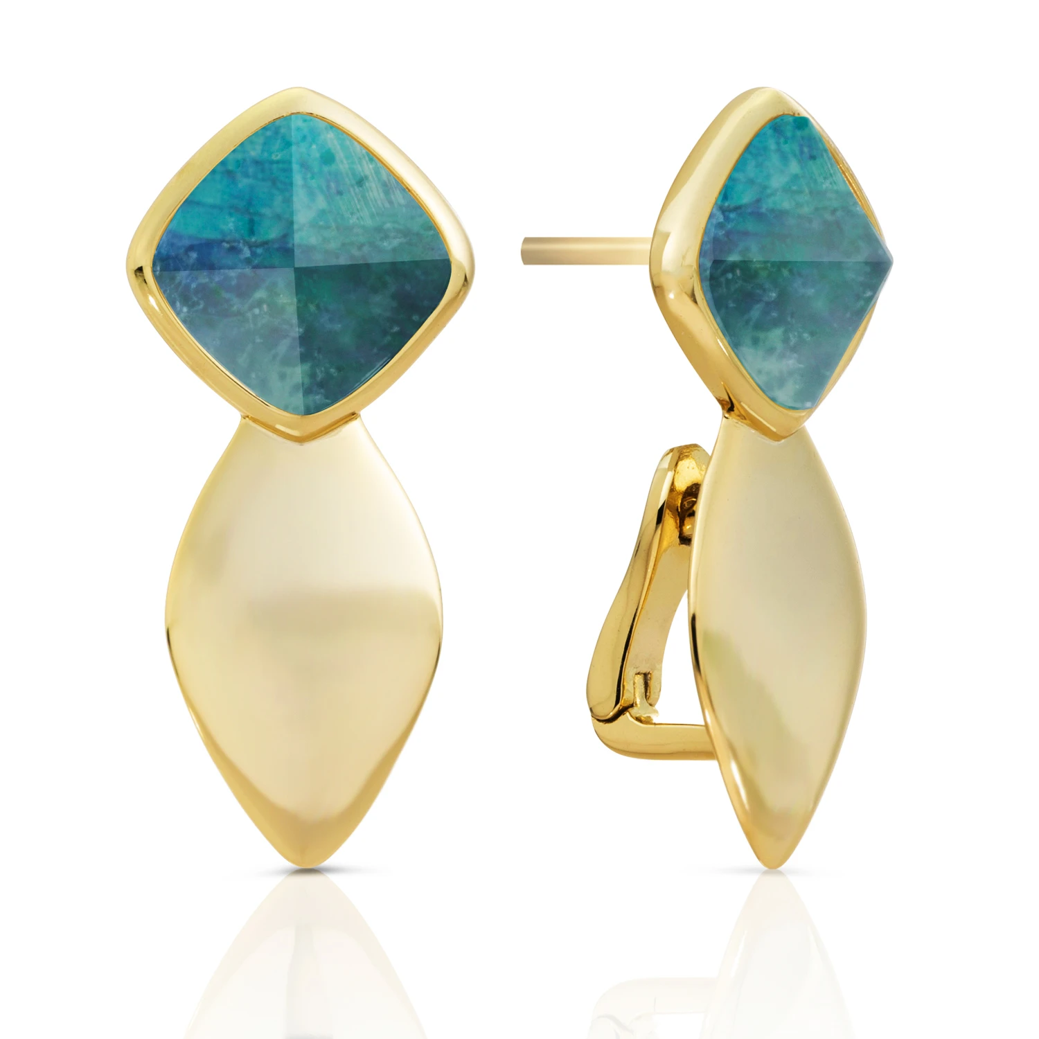 Earrings | Edge Gold - Double pin - Labradorite