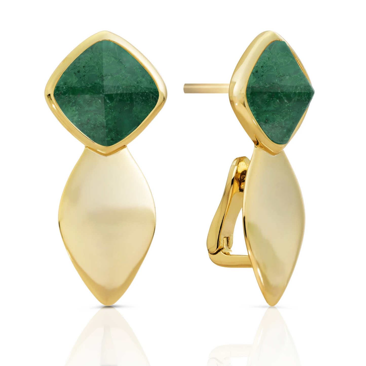 Earrings | Edge Gold - Double pin - Moss Agate