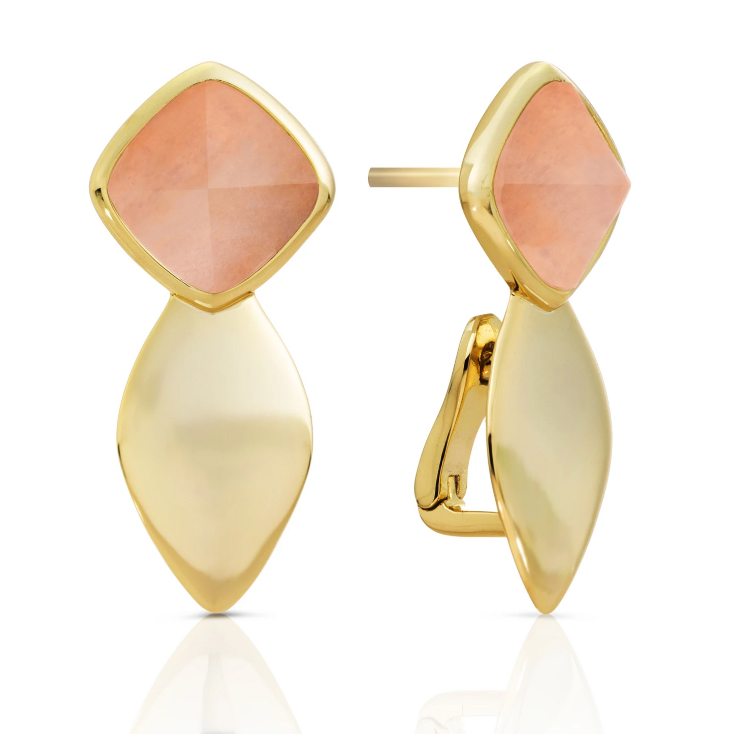 Earrings - Edge Gold - Double pin - Peach Rhodonite