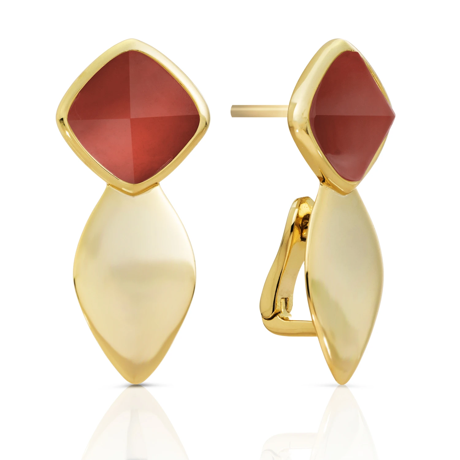 Earrings - Edge Gold - Double pin - Red Agate