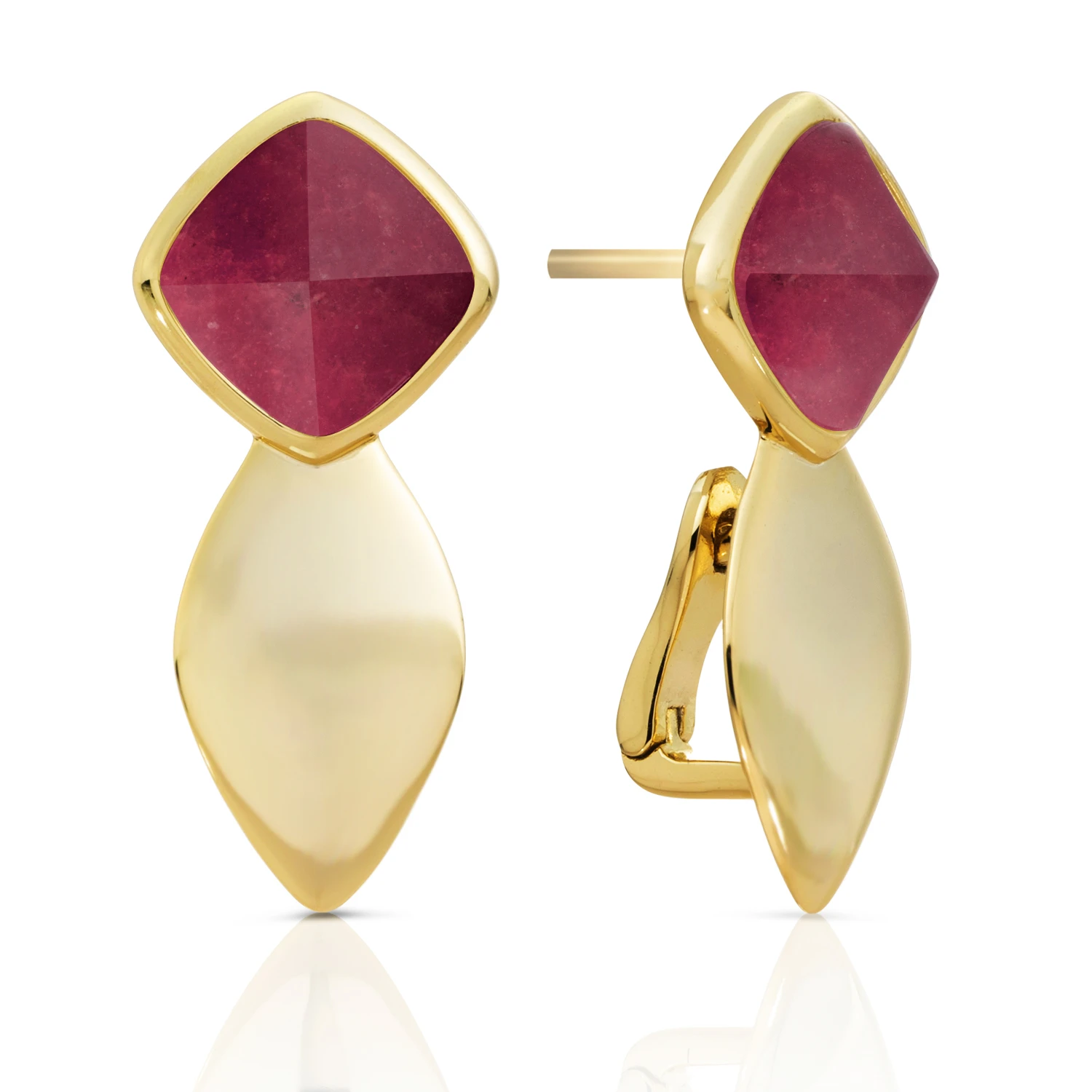 Earrings | Edge Gold - Double pin - Red Jade