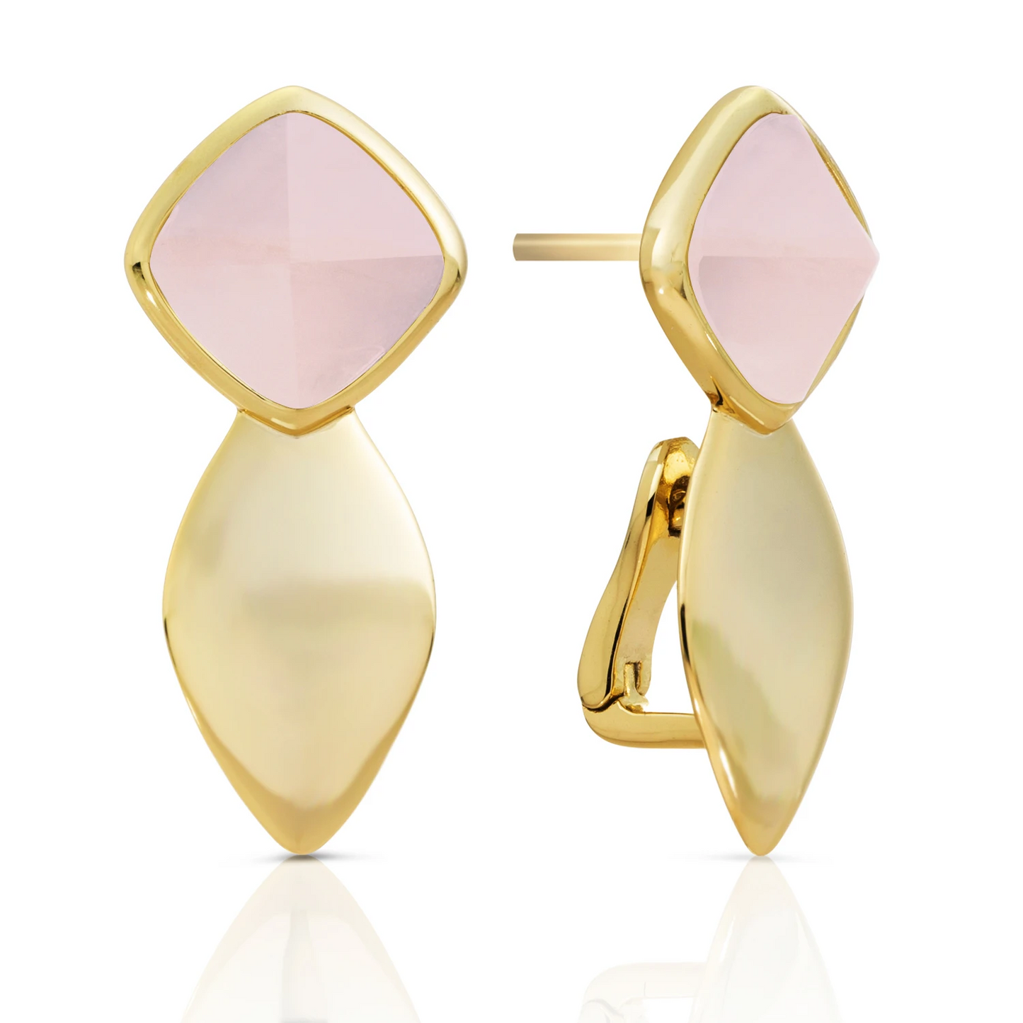 Earrings | Edge Gold - Double pin - Rose Quartz