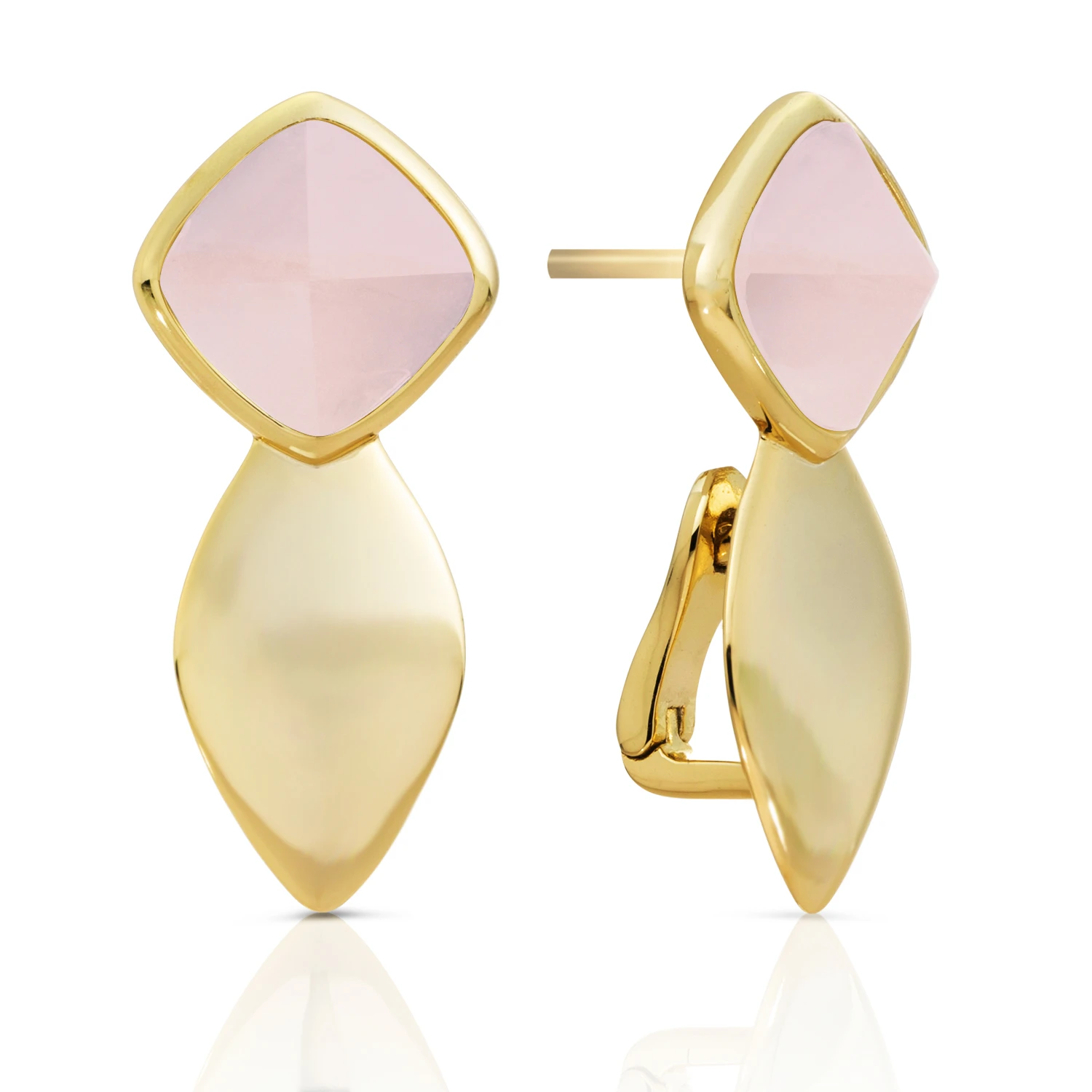 Earrings | Edge Gold - Double pin - Rose Quartz