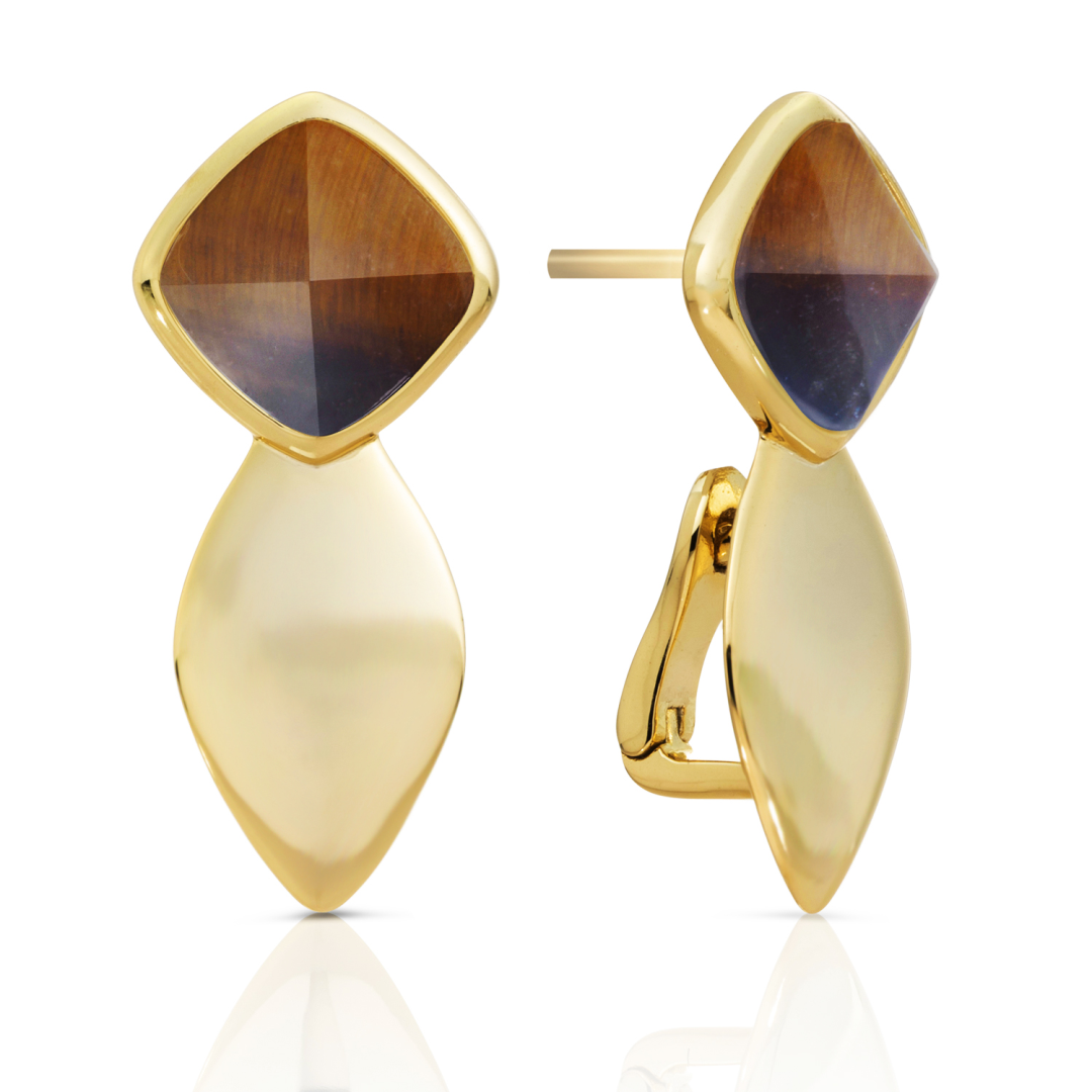 Earrings | Edge Gold - Double pin - Tiger Eye