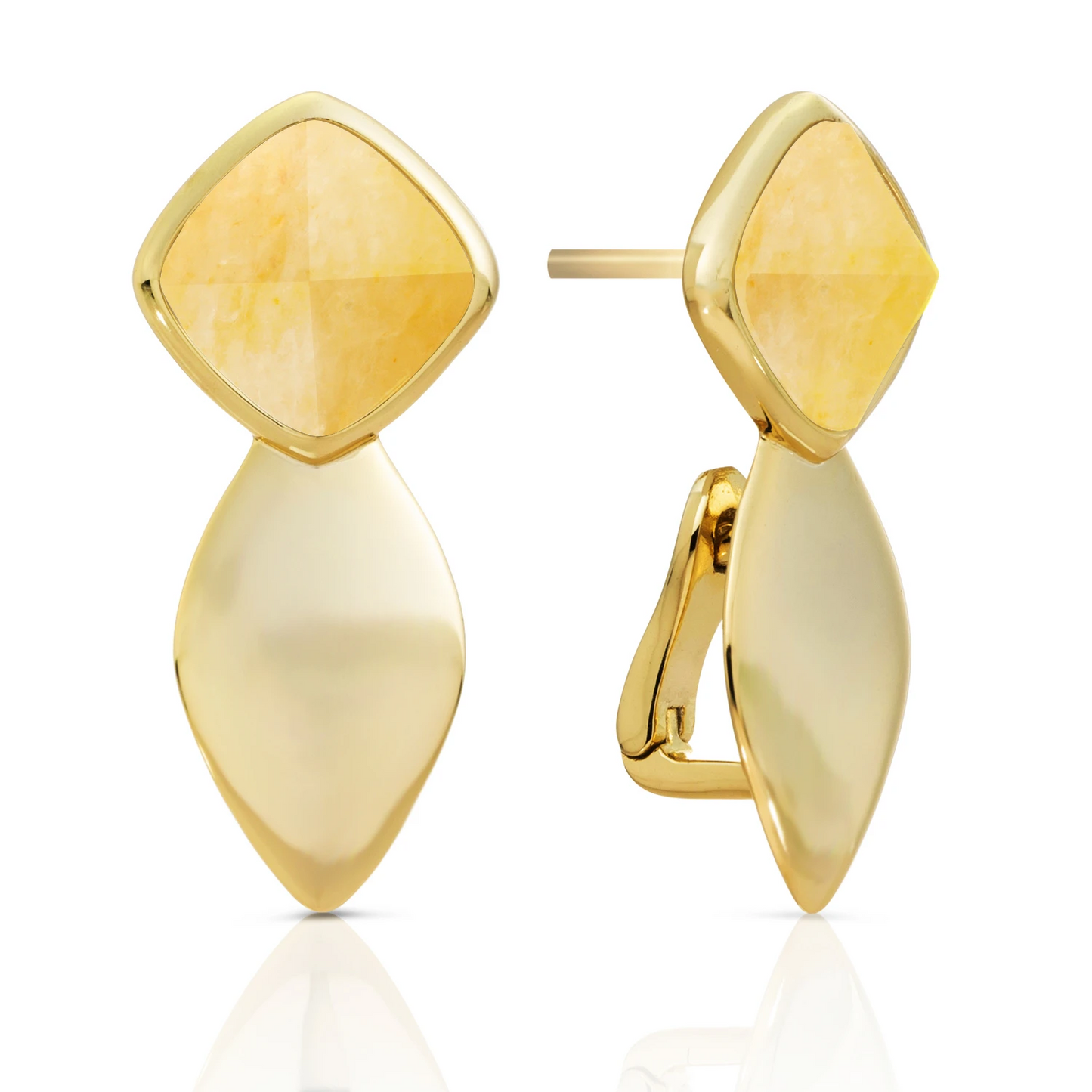 Earrings | Edge Gold - Double pin - Yellow Jade