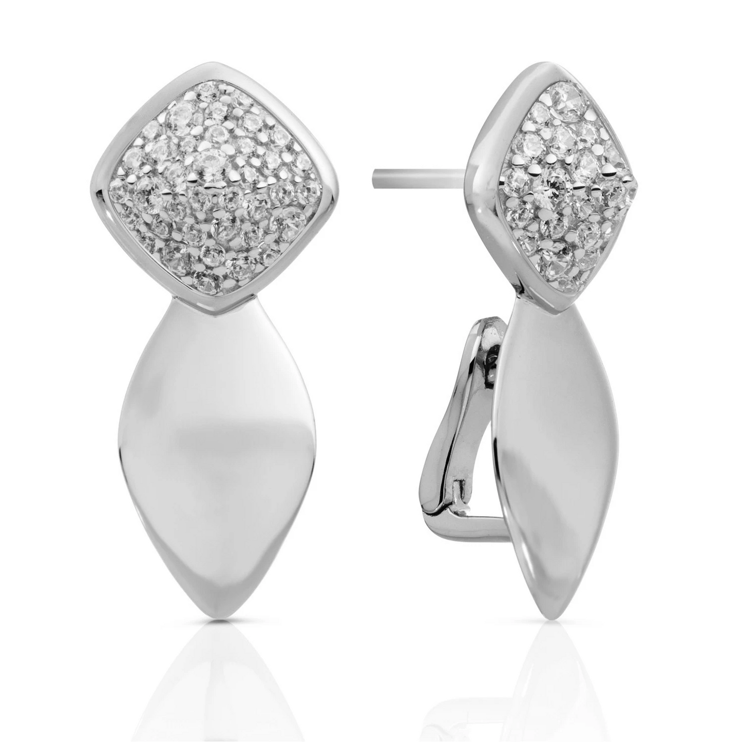 Earrings | Edge Push Back Earrings Silver - CZ