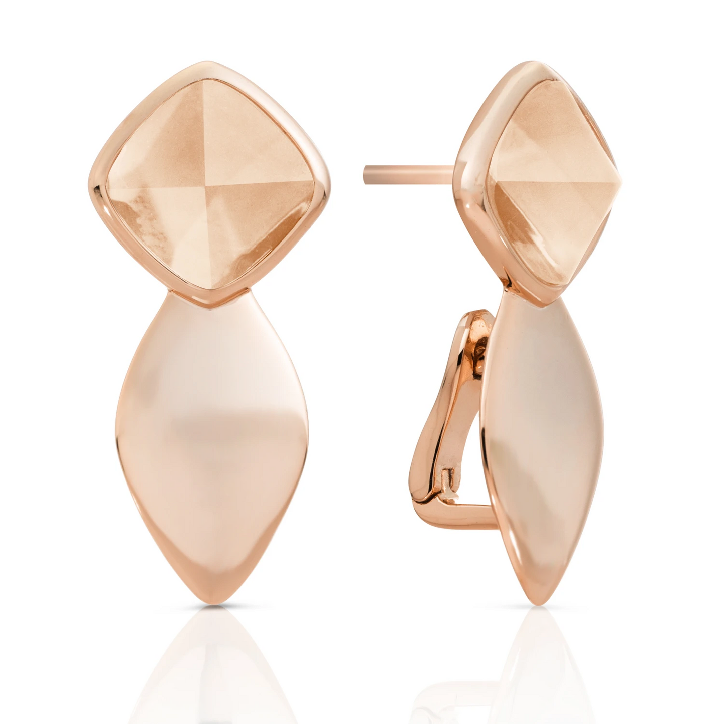 Earrings | Edge Rose Gold - Double pin - Champagne Quartz