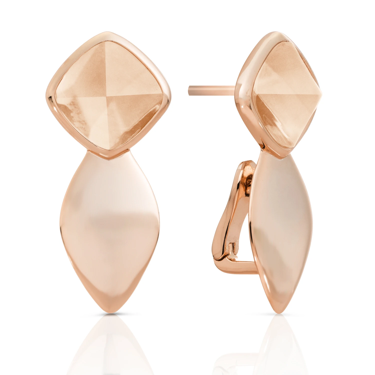 Earrings | Edge Rose Gold - Double pin - Champagne Quartz