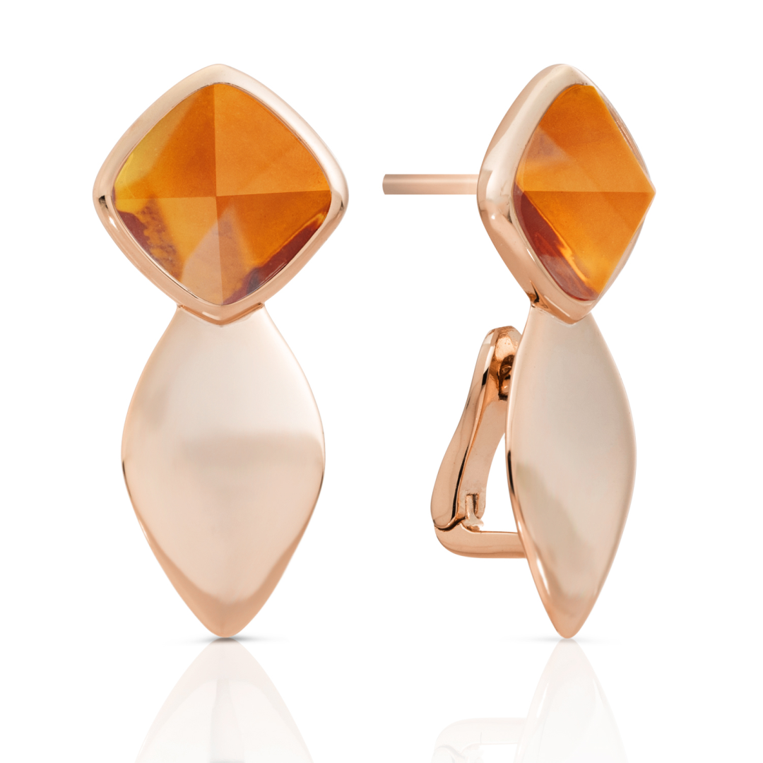 Earrings | Edge Rose Gold - Double pin - Citrine Quartz