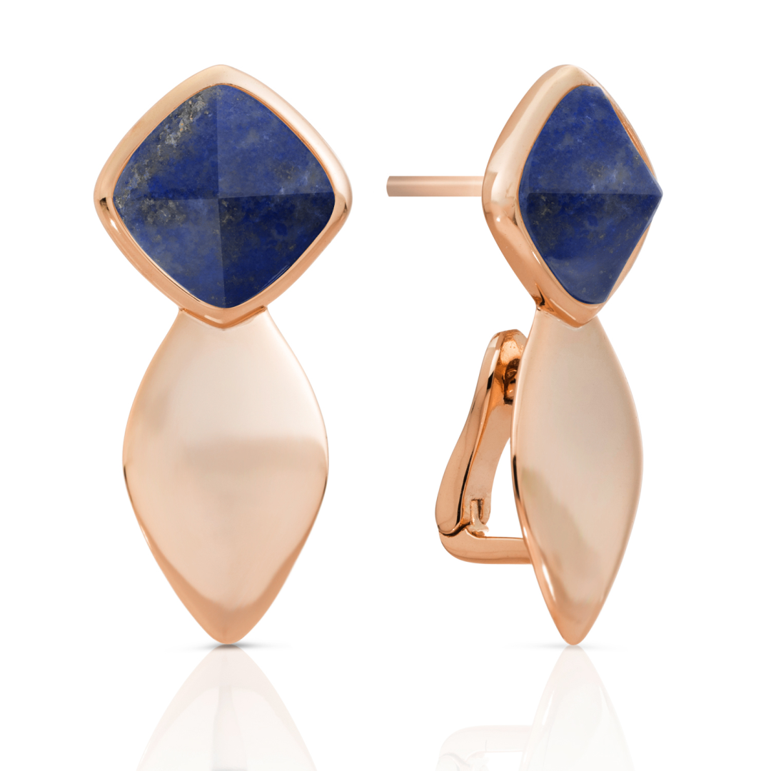 Earrings - Edge Rose Gold - Double pin - Lapis Lazuli