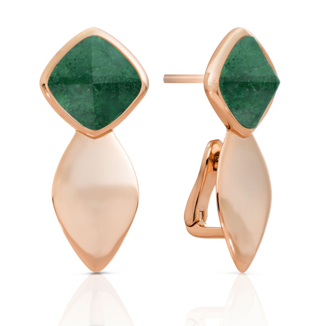 Earrings - Edge Rose Gold - Double pin - Moss Agate