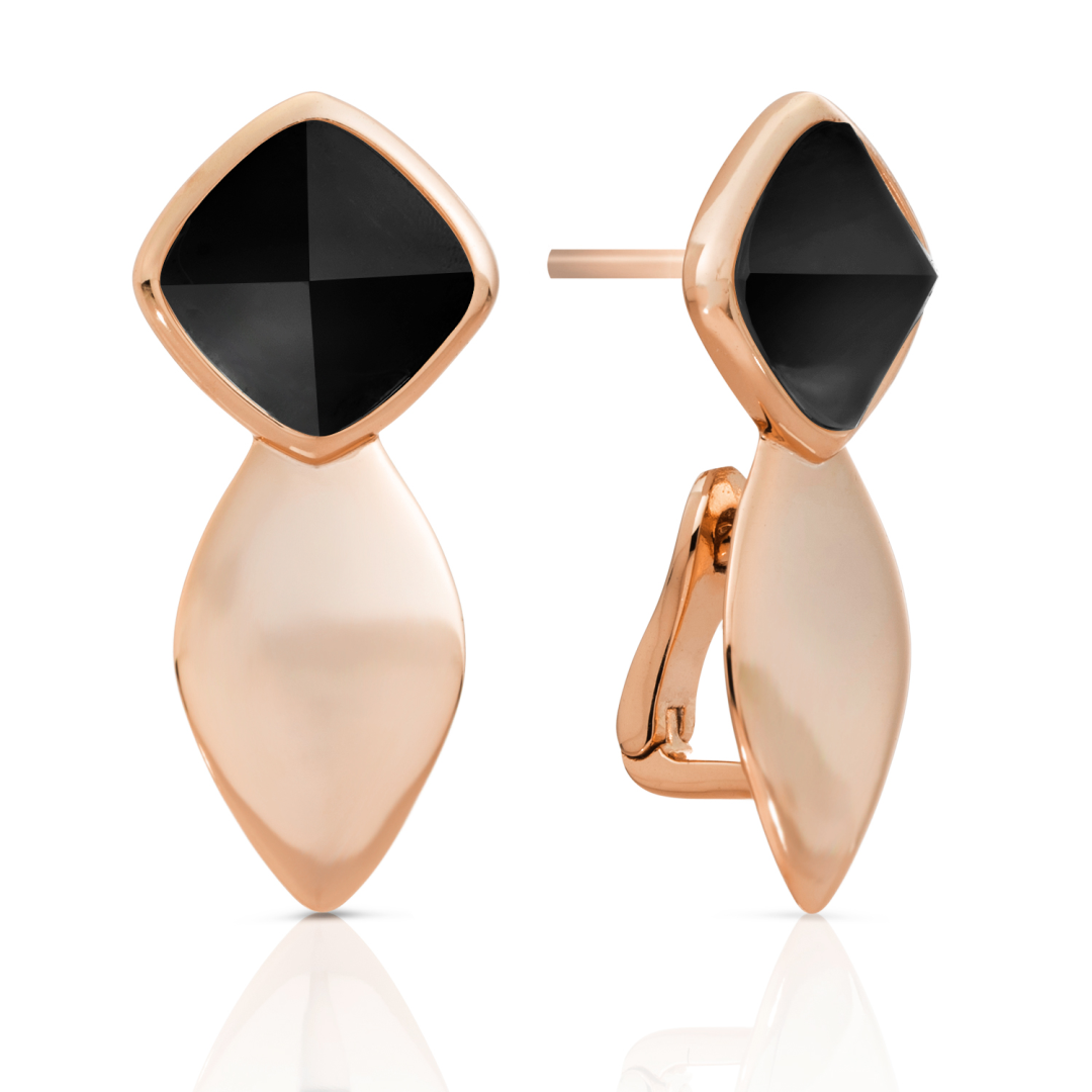 Earrings - Edge Rose Gold - Double pin - Onyx