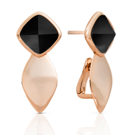 Earrings - Edge Rose Gold - Double pin - Onyx