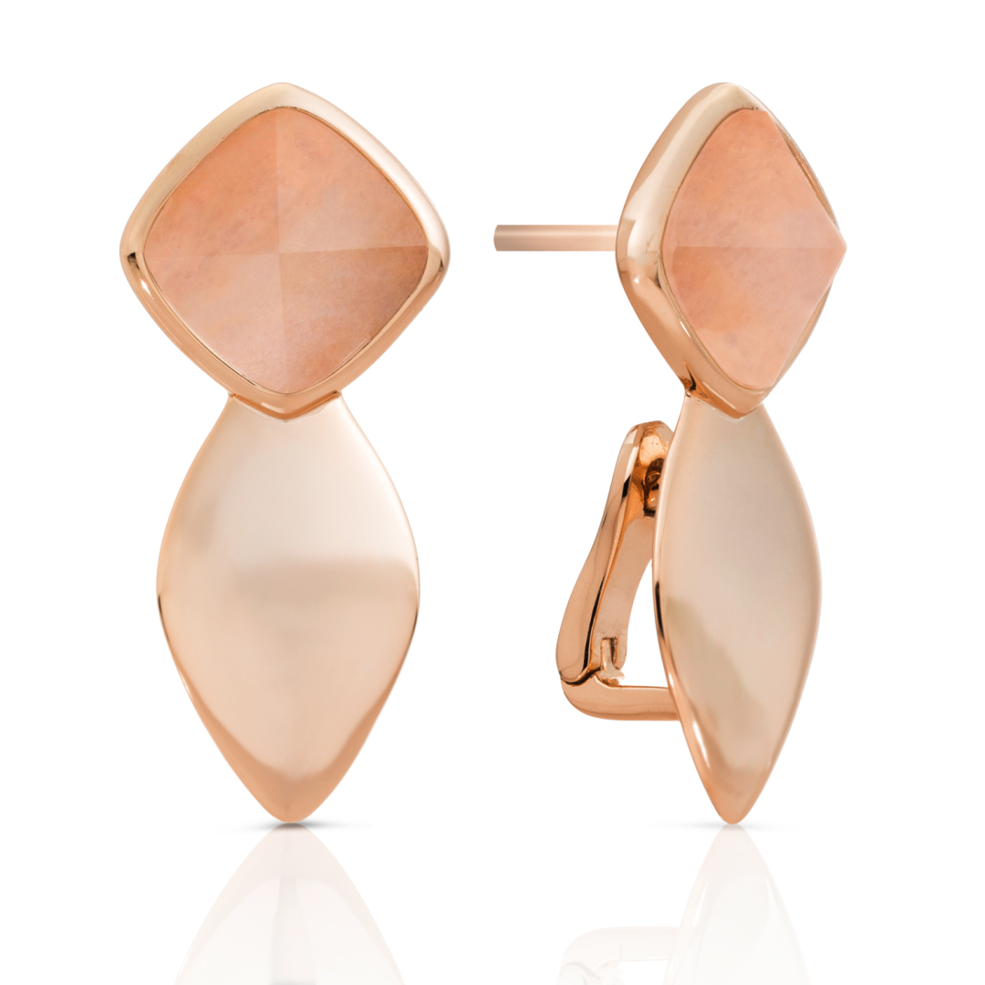 Earrings - Edge Rose Gold - Double pin - Peach Rhodonite