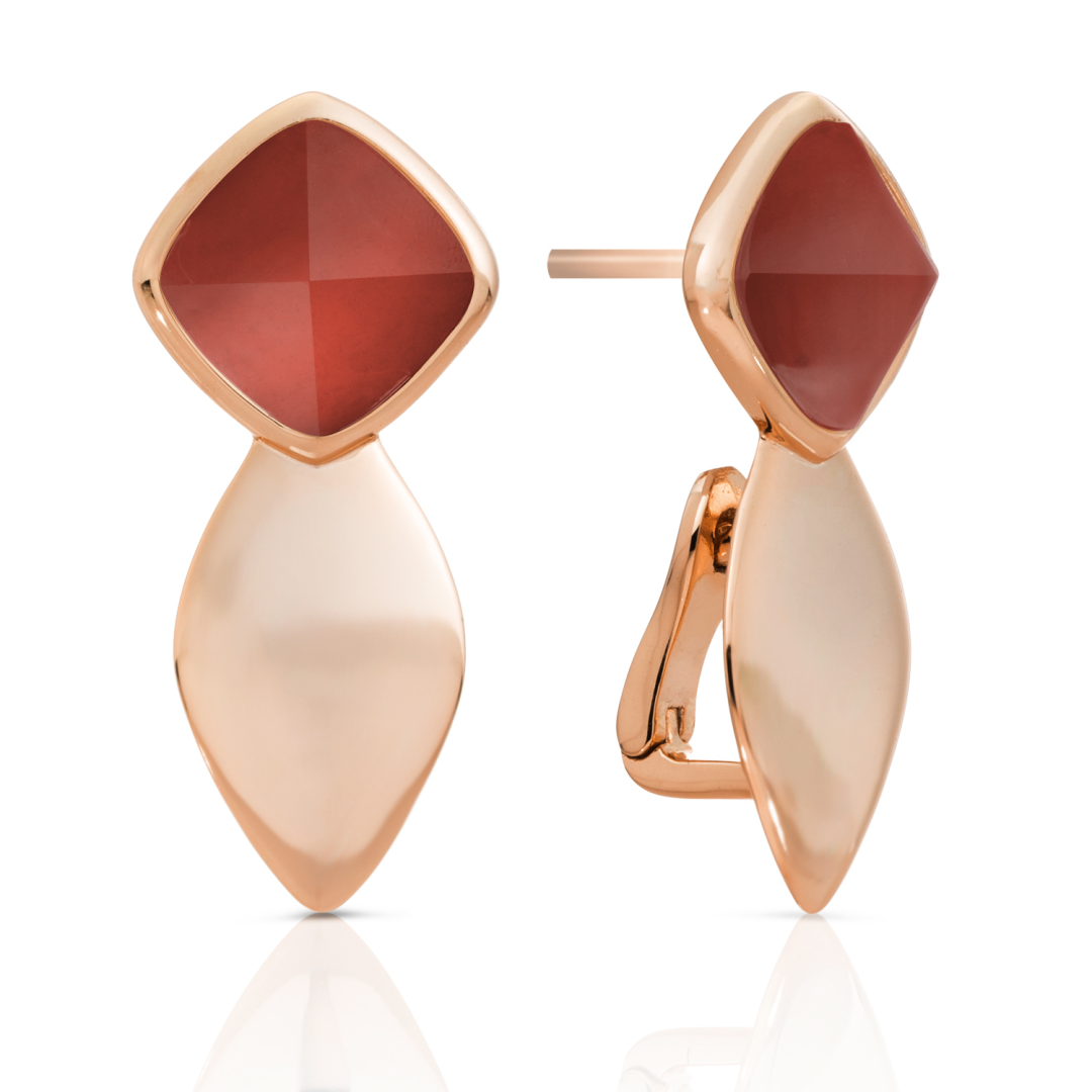 Earrings - Edge Rose Gold - Double pin - Red Agate
