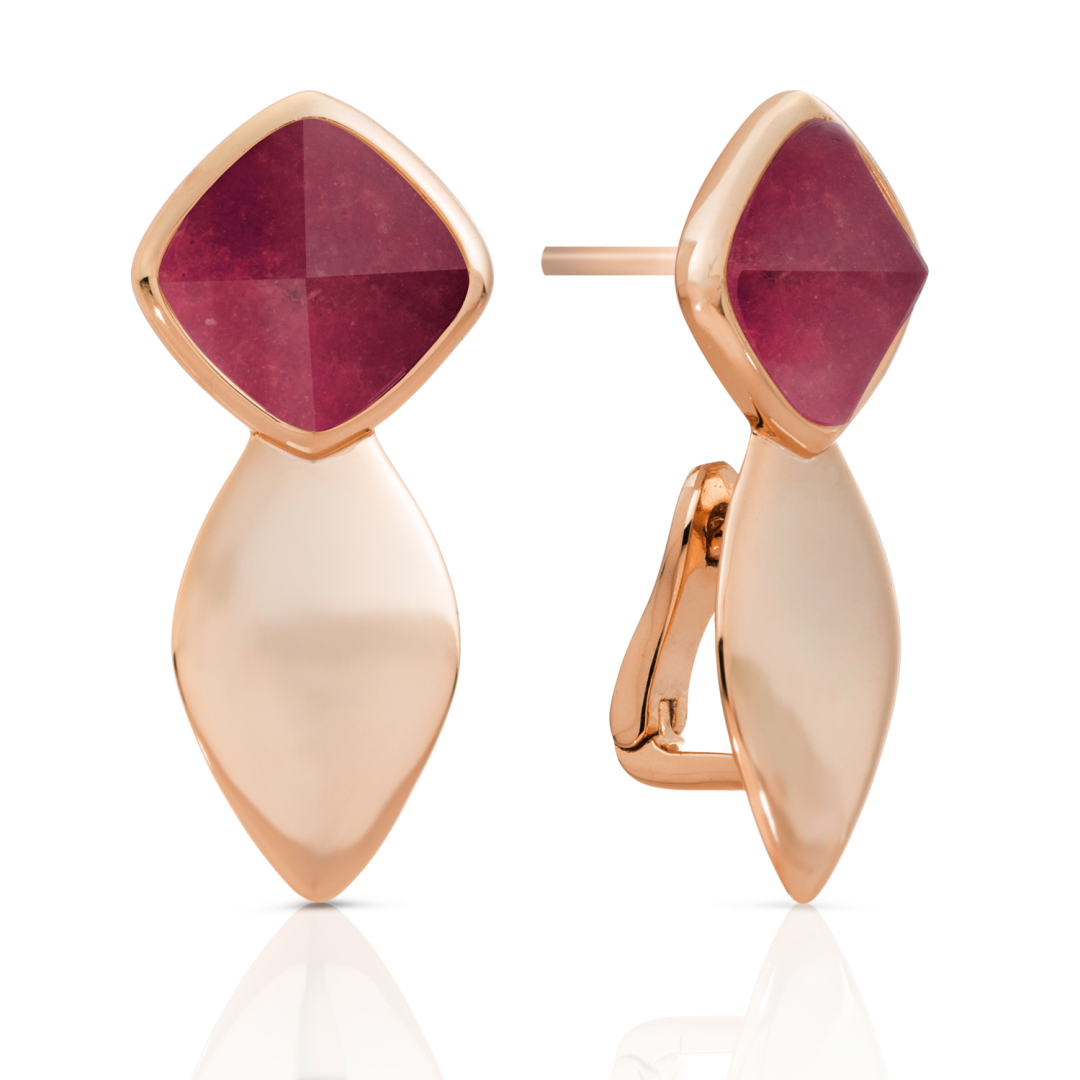 Earrings | Edge Rose Gold - Double pin - Red Jade