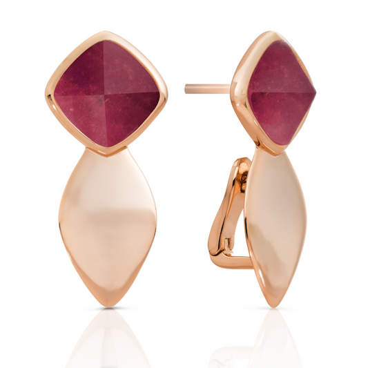Earrings | Edge Rose Gold - Double pin - Red Jade