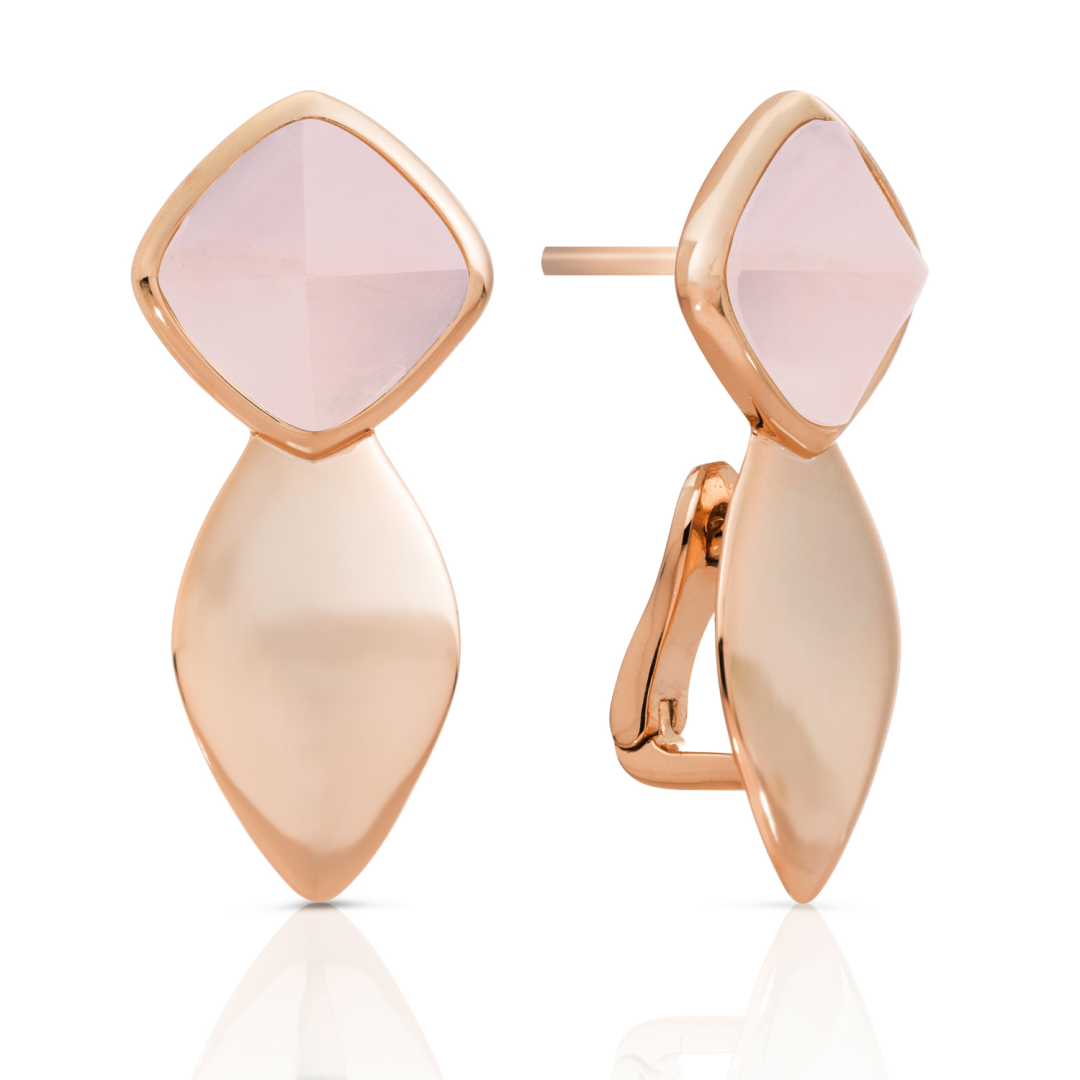 Earrings | Edge Rose Gold - Double pin - Rose Quartz