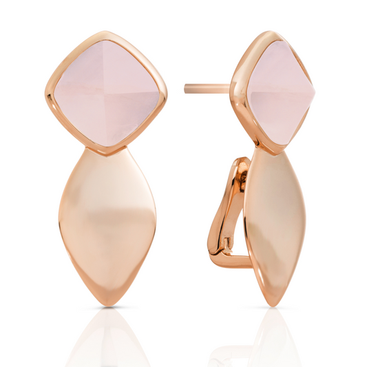 Earrings | Edge Rose Gold - Double pin - Rose Quartz