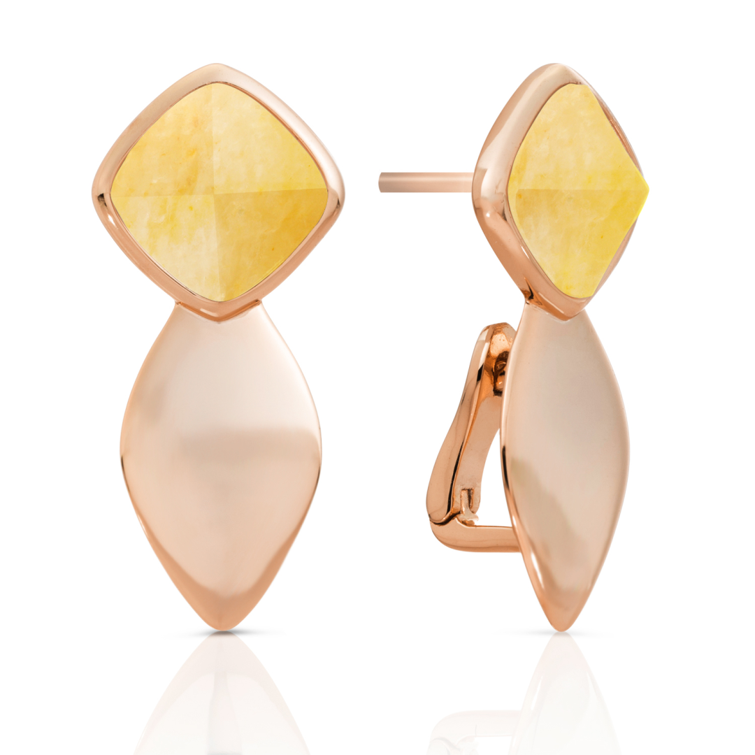 Earrings | Edge Rose Gold - Double pin - Yellow Jade
