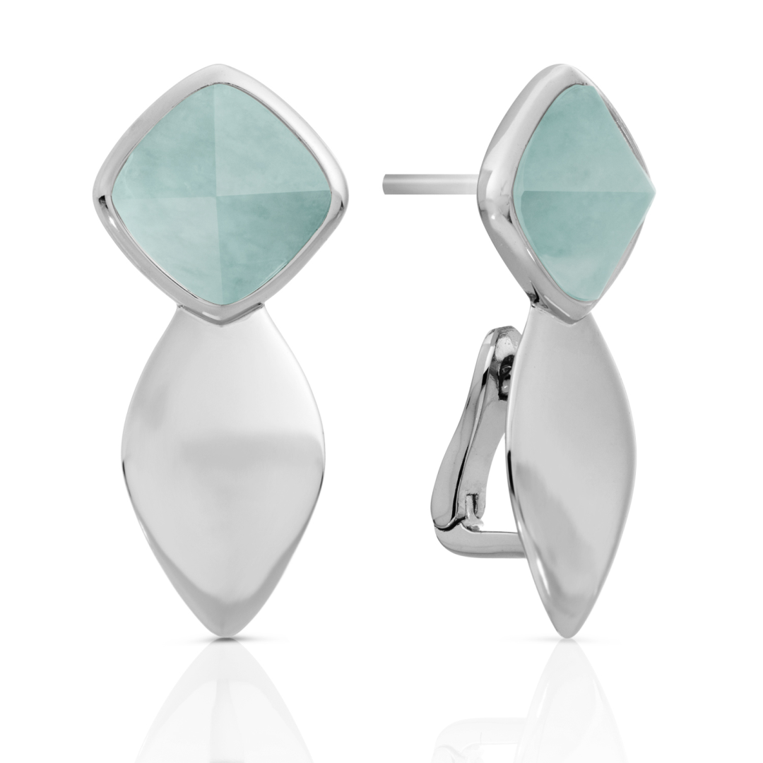 Earrings - Edge Silver - Double pin - Amazonite