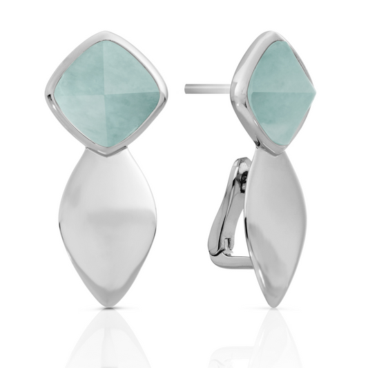 Earrings - Edge Silver - Double pin - Amazonite