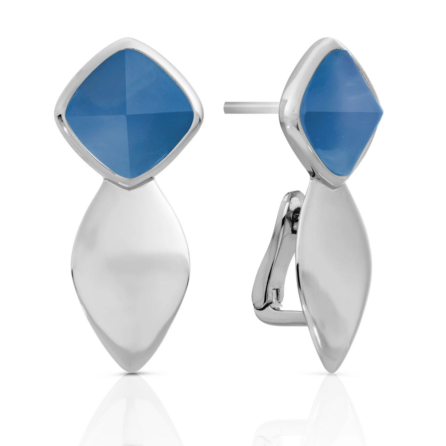Earrings - Edge Silver - Double pin - Blue Agate